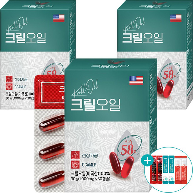 크릴오일 남극 크릴 오일 1000mg 인지질 58% 오메가3, 3개 + 엘리스 사은품, 58% 30정, 30정