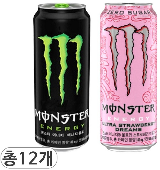 코카콜라 몬스터 에너지 그린 & 스트로베리, 12개입, 500ml