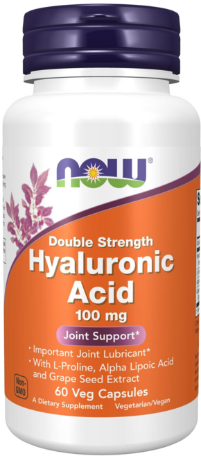 NOW Foods 雙倍玻尿酸植物膠囊 100mg, 60顆, 1罐