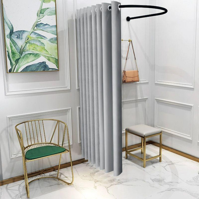 간이탈의실 자 커튼 이동식 피팅룸 옷가게 문가림막 암막 차광 드레스룸 옷방 봉, 프레임 우아한 그레이 린넨 벨벳 화이트 프레임