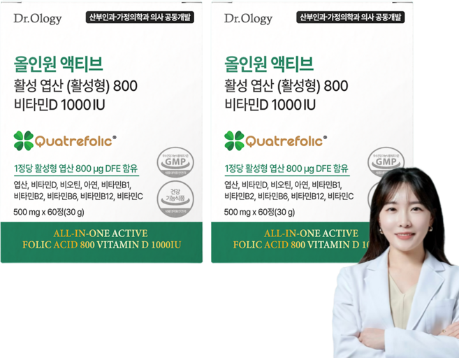 닥터올로지 올인원 활성 엽산 800 비타민D 60정, 2박스, 60회분