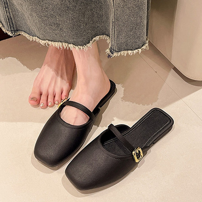 플레르비 발편한 여성 플랫 버클 뮬 슬리퍼 블로퍼 2cm