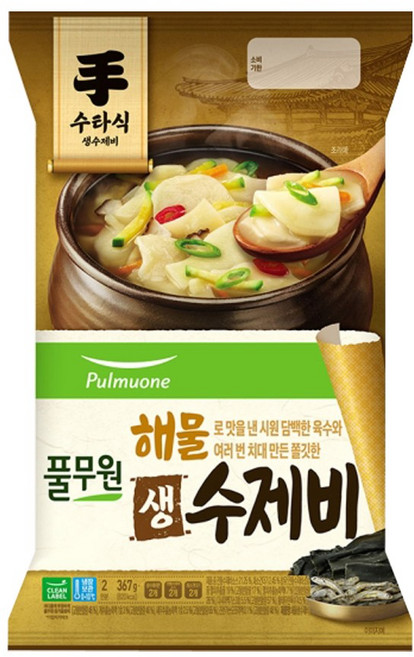 풀무원 해물 생 수제비 2인분X4봉 총8인분, 해물 생 수제비(2인분) x 4봉, 4개, 367g
