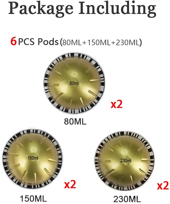 재사용 가능한 스테인레스 스틸 커피 캡슐 뚜껑 빈 포드 80 150 230ml Vertuoline 커피 메이커와 호환 가능, 03 Set D