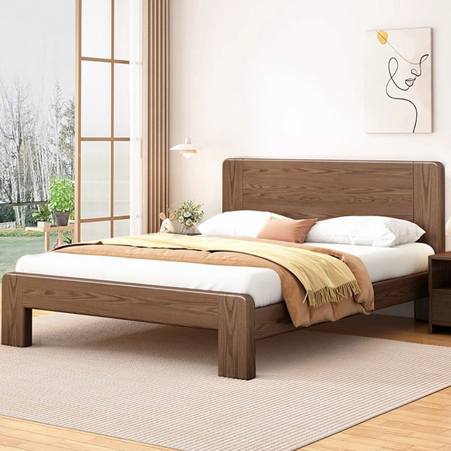 원룸 심플 원목 침대 북유럽 높은 등받이 침대 프레임, 브라운(침대프레임 단품)