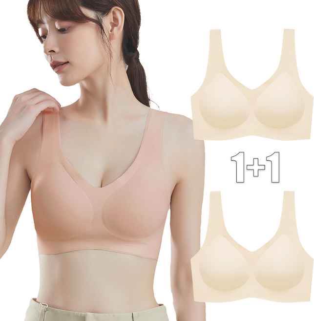 1+1 2장세트 에어핏 심리스 브라탑 노와이어 원피스형 고정컵 통기성 여성 속옷