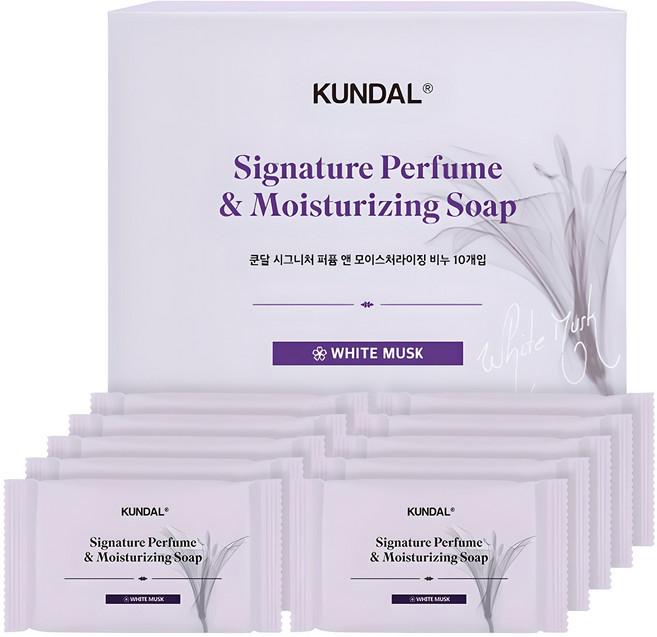 쿤달 시그니처 퍼퓸 앤 모이스처라이징 비누 화이트머스크향, 100g, 10개입
