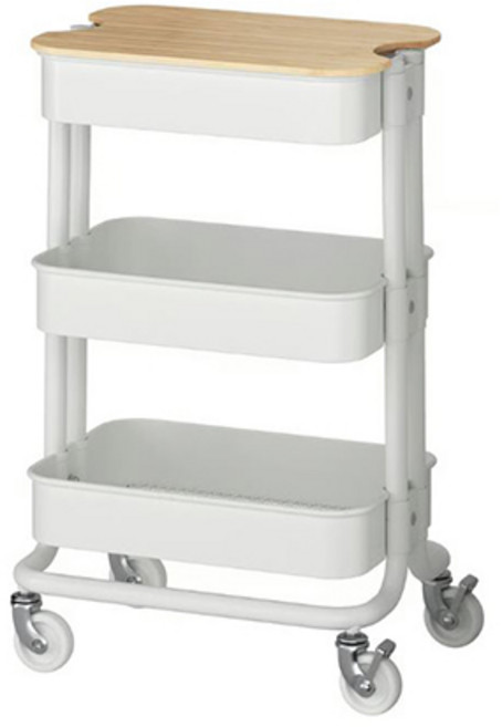 신형 이케아 3단 트롤리 로스코그 + 노로바 뚜껑 수납 선반 이동식 카트