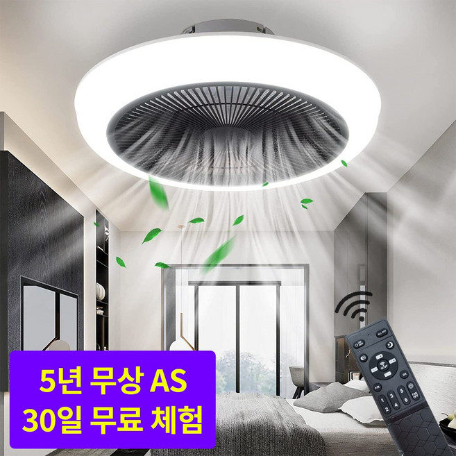 씽크라이프 대형 거실 천장형 실링팬 천장선풍기 조명 LED 풍속 6단계 조절, 원형, 블랙