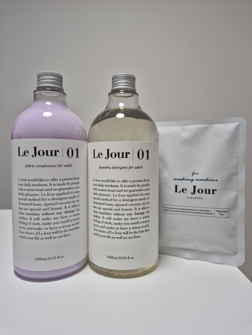 [정품출고] Le Jour 01 르주르 일반 액체 세제 + 일반 섬유유연제 (일반 드럼 겸용) + 세탁조 클리너 본품 1개 증정(150g) / 1000ml * 2개, 1L