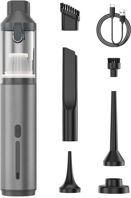별의 바다 소형 초강력 무선 차량용 진공 청소기 가정용 미니 에어건+6개의 노즐, 회색