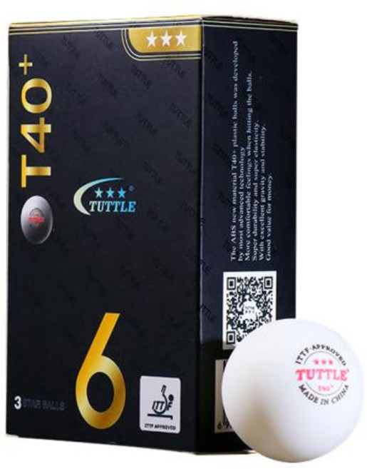 TUTTLE 신소재 ABS 플라스틱 탁구 공 T40 + ITTF 승인 전문 훈련을위한 3 스타 6, 1개, 1)하얀색