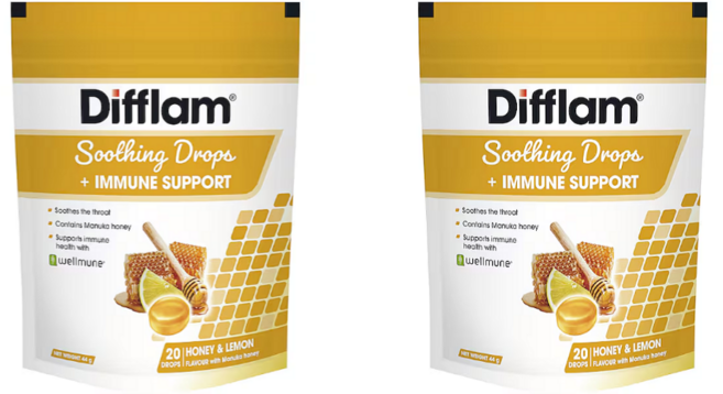 호주 디플램 수딩 목캔디 허니 레몬 Difflam Soothing Drops Immune Support Honey & Lemon, 2개, 44g