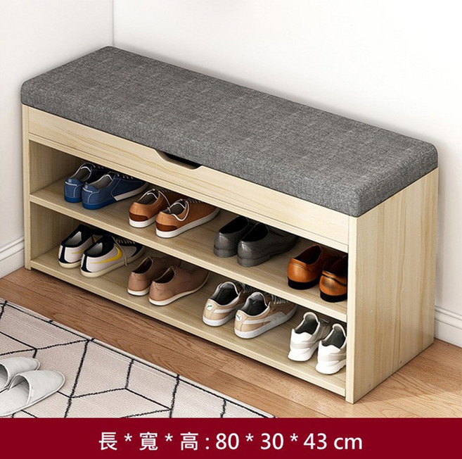 多功能可坐式穿鞋櫃 附掀蓋收納與開放鞋架 簡約換鞋凳 80x30x43公分, 可掀式穿鞋櫃80*30*43, 1層