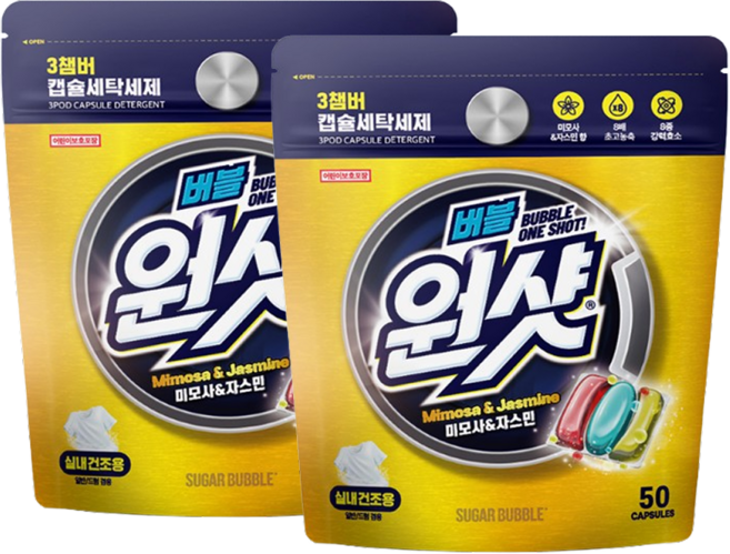 버블원샷 캡슐 세탁 세제 미모사 & 자스민, 50개입, 2개