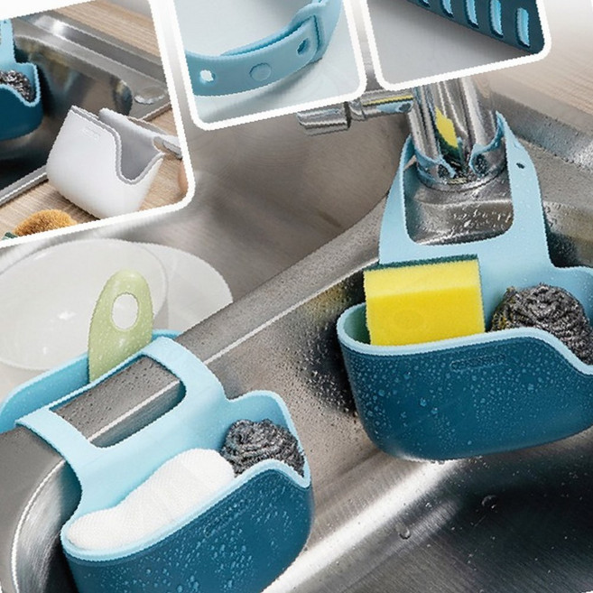 벽걸이 수세미꽂이 주방선반 실리콘 물빠짐 거치대 보관함, 1개, No 01.TPR 수세미 걸이 수전걸이용 화이트