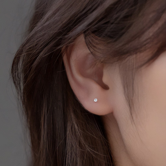 1+1 순은999 노캡 미니 큐빅 귀걸이 3mm 스터드 귀걸이 / 데일리 실버 귀걸이