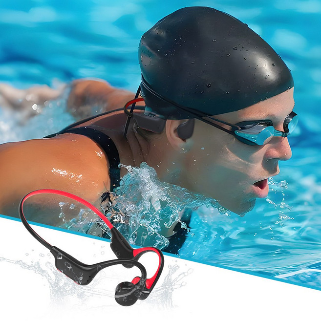 CCAGU골전도 블루투스 이어폰 오픈형 IP68 방수 32G 메모리 내장 무선 수영 이어폰, 빨강