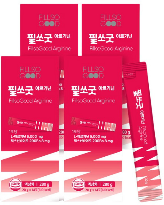 에너지 부스터 고함량 L 아르기닌 5000mg 시트룰린 오르니틴 항산화 비타민 무카페인, 4박스, 14회분