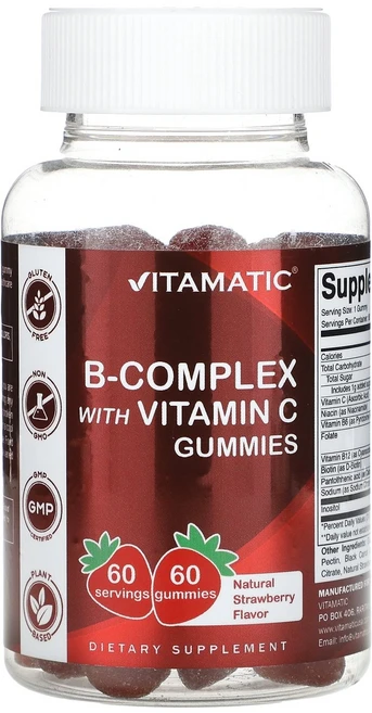 Vitamatic B-Complex With Vitamin C Gummies Strawberry 60 Gummies, 1 - 쿠팡