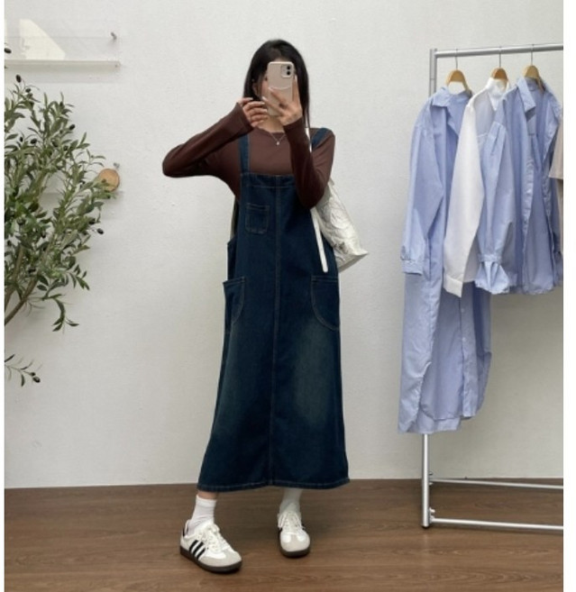 에쉬울프 패션 원피스 멜빵 스커트 데님 빅사이즈 74호