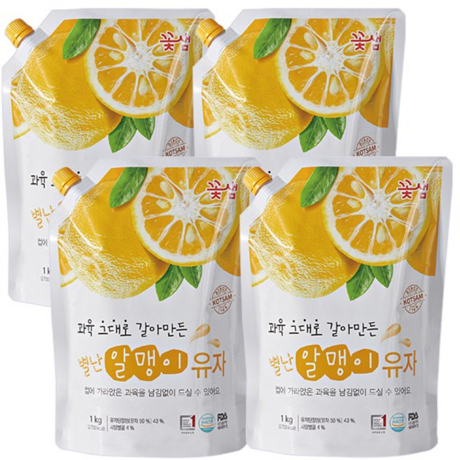 꽃샘 별난 알맹이 유자차, 4개, 1kg