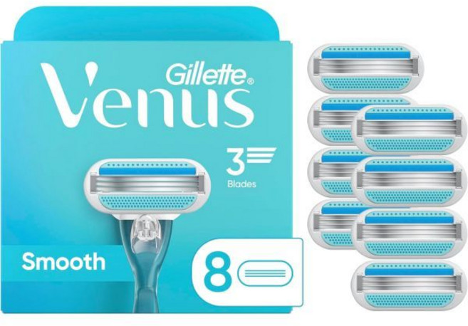 질레트 비너스 매끄러운 여성 면도날 리필 8 카운트 피부 자극으로부터 피부를 보호하는 윤활제, 1 Count (Pack of 1), 1개