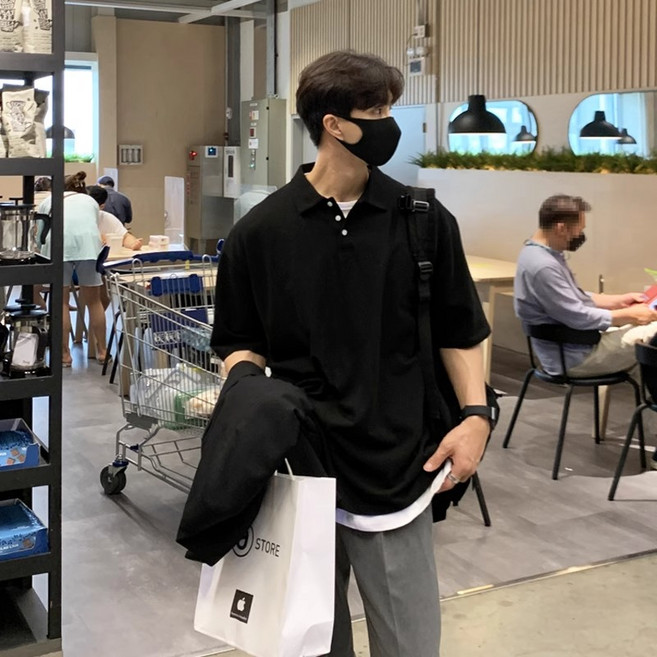 ANYOU 남성 반팔티 여름 오버핏 티셔츠 캐주얼 반팔티셔츠