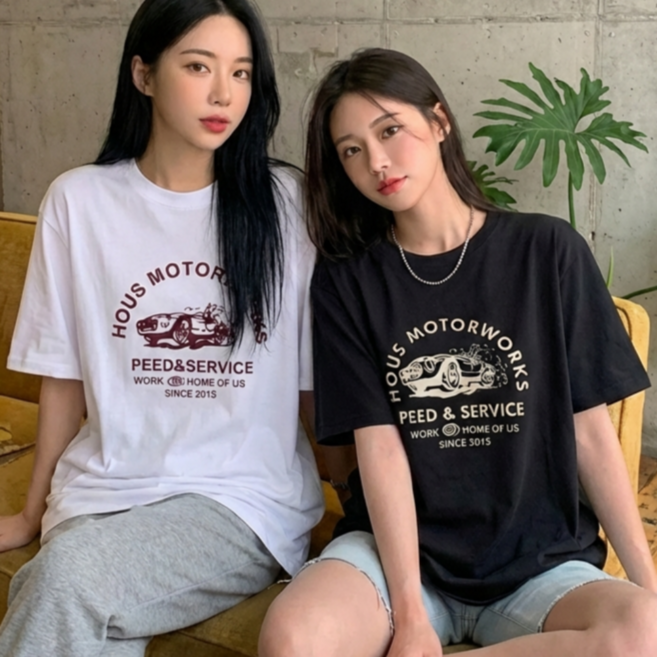 쁘띠엘라 루즈핏 반팔티 레터링 신축성 티셔츠 1+1