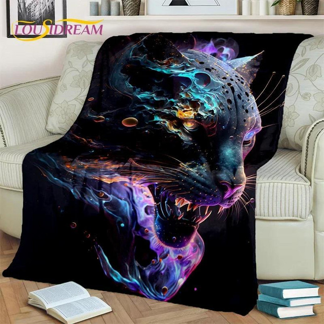 사자 표범 동물 야생 만화 담요 홈 침실 침대 소파 캠핑 커버