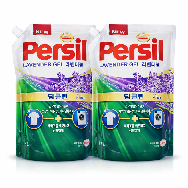 퍼실 딥클린 라벤더젤 드럼/일반 겸용 리필1.5L, 1.5L, 2개