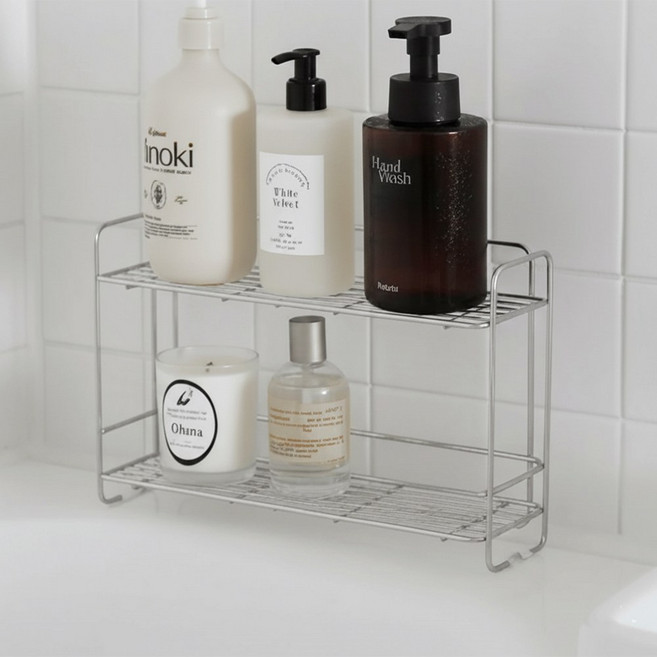 풀라이프 스텐 304 2단 욕실 틈새선반, 실버