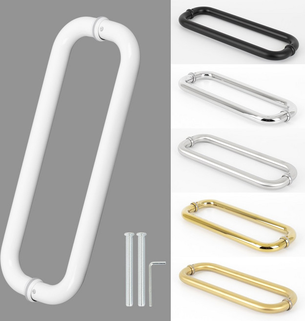 철물이네 강화도어 손잡이 340mm 마주 밴딩 25파이 유리문, 화이트, 1개