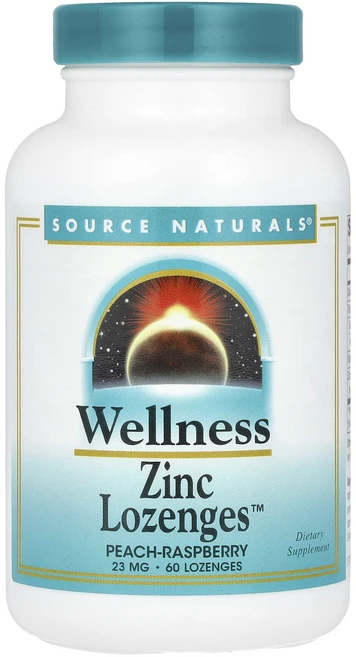 Source Naturals 웰니스 Zinc Lozenges™ 복숭아-라즈베리 23mg 사탕 정제 60정, 1개 - 쿠팡