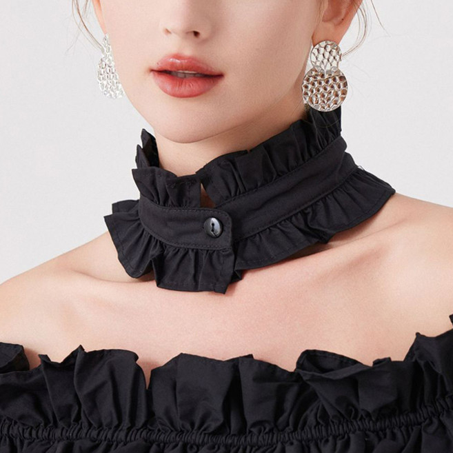 핑크비올라 단추 프릴 하이넥 넥케이프 여성 이너셔츠 페이크카라