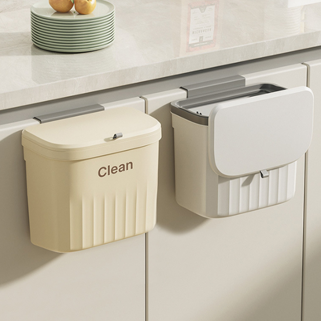 위생적인 걸이형 무타공 클린 미니 쓰레기통 전용비닐 함, 옐로우