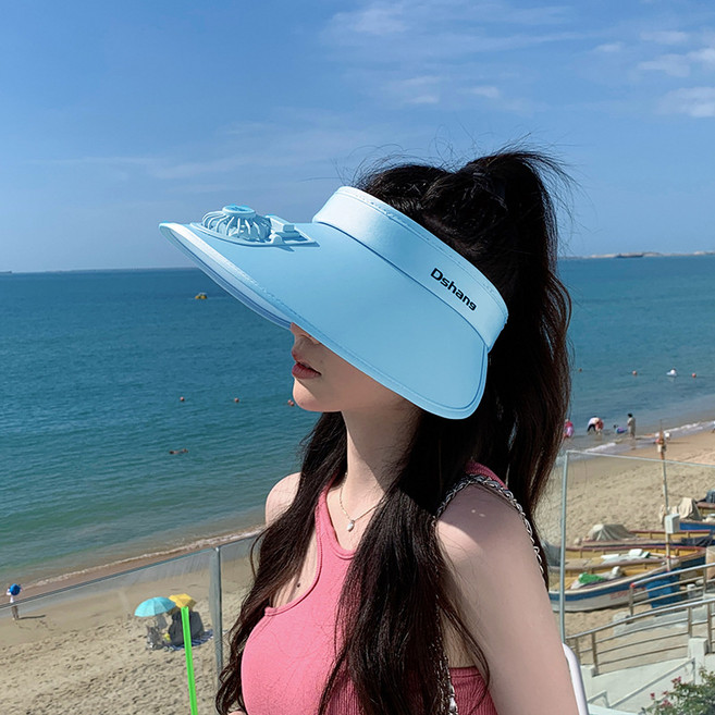 遮陽帽女夏季空頂帶電風扇防嗮帽子成人夏天大帽檐防紫外線太陽帽