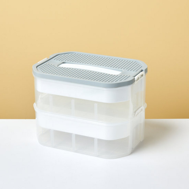 [모던하우스] ON 분류와 이동이 편한 뚜껑활용 2단 블록정리함 30.5x22.5x22cm 블루그레이, 1개