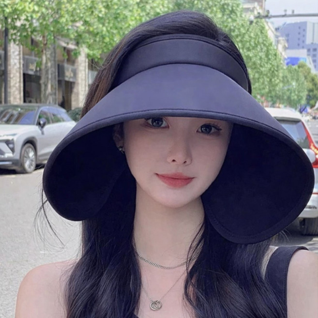 바이샌드 여성 봄 여름 햇빛가리개 챙넓은 썬캡 모자, 1개, 블랙