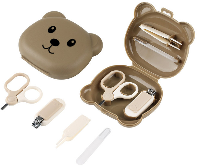 베비노 유아 손톱 정리 4종 세트 휴대용 케이스 포함, 1개, 브라운