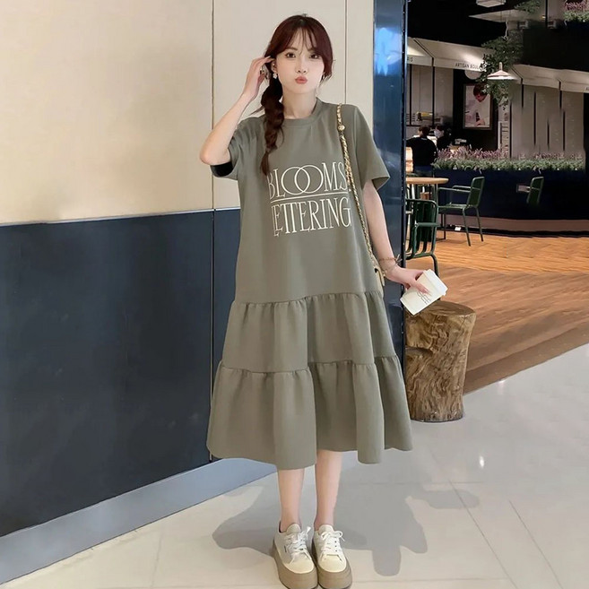 지고다그 여성 여름 반팔 원피스 루즈핏 캉캉 프릴 디자인 체형커버 편안한 데일리 캐주얼 롱 원피스 MYA0377