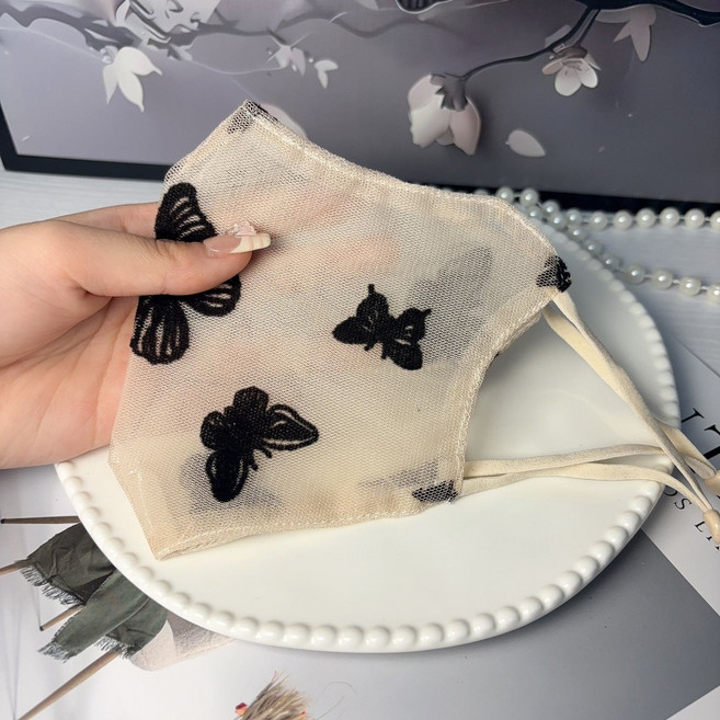 마스크 나비 망사 자외선 차단 봄여름 통기 마스크 여, 연밤색, 1개