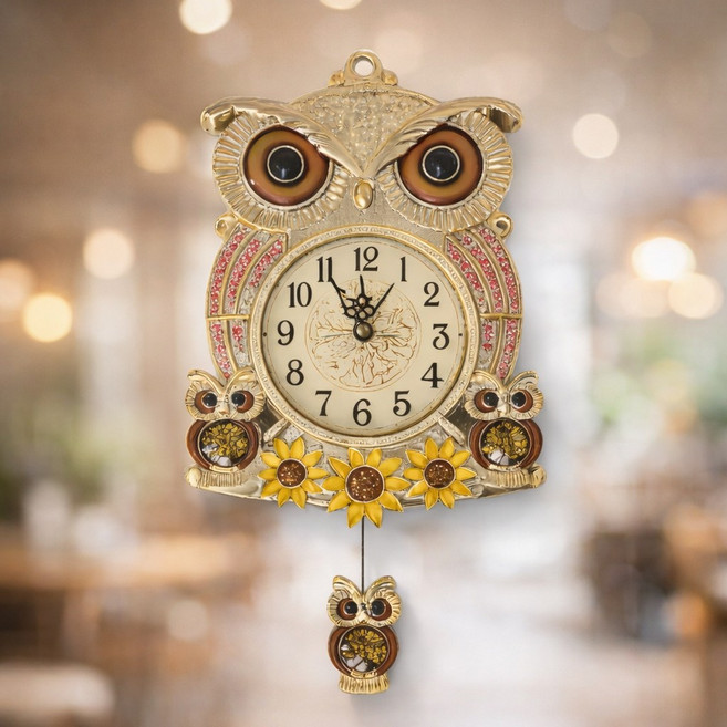 대박아트 행운금나무 무소음 부엉이 추벽시계, 레드