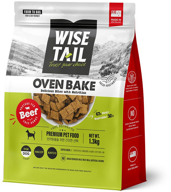 와이즈테일 전연령 강아지 오븐베이크 사료, 1개, 1.3kg, 소