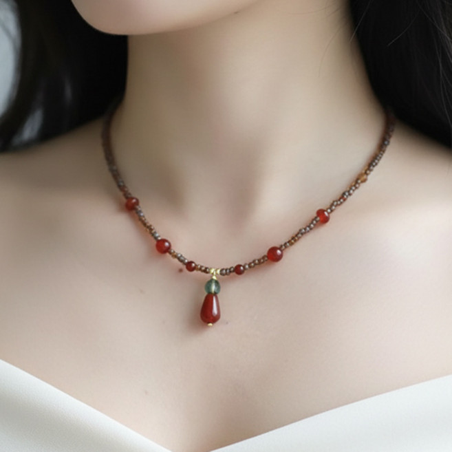 여성 유니크 엔틱 레드 물방울 비즈 목걸이 A2757
