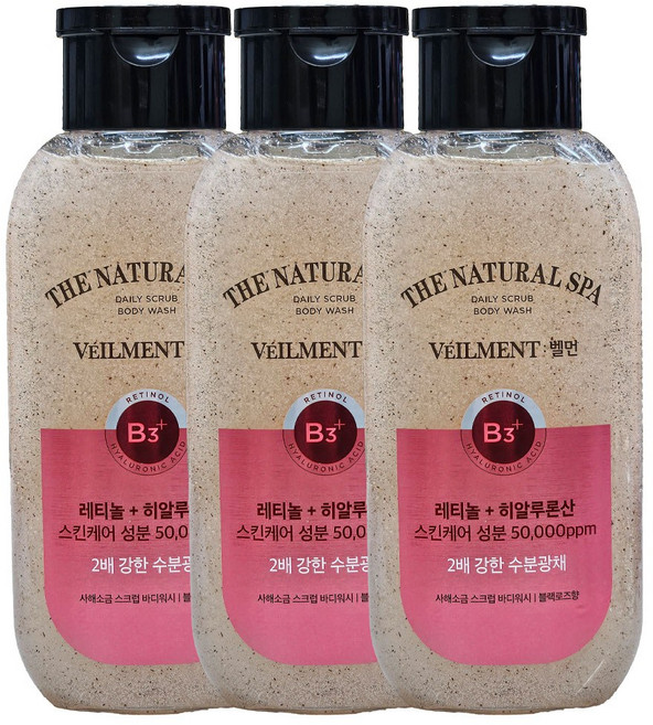 온더바디 밸먼 내추럴스파 사해소금 스크럽 바디클렌저 블랙로즈향, 200ml, 3개