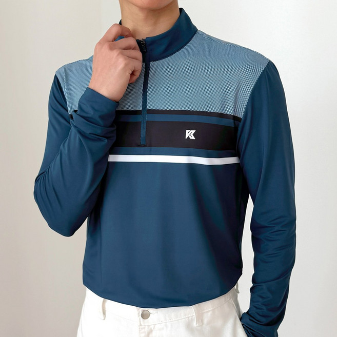 김영주스포츠 남성 스판 티셔츠 KRMT8635 봄 가을 하프넥 골프 출근룩 데일리티셔츠