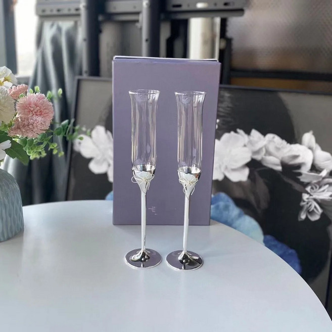 사랑의 매듭 샴페인 잔 레드 와인 페어링 칵테일 결혼 약혼 생일 선물로 적합, 1개, 1. Knot of  Silver