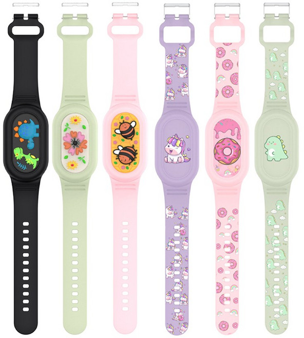 스마트태그2 케이스 캐릭터 손목 시계 스트랩, 스마트태그2 캐릭터 손목 스트랩, 공룡 블랙, 1개