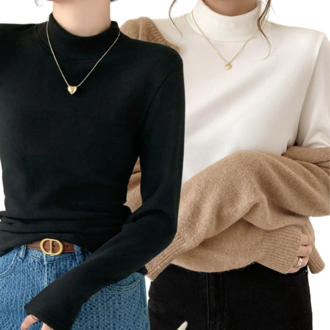 쁘띠엘라 여성 반목티 목폴라 긴팔 티셔츠 1+1